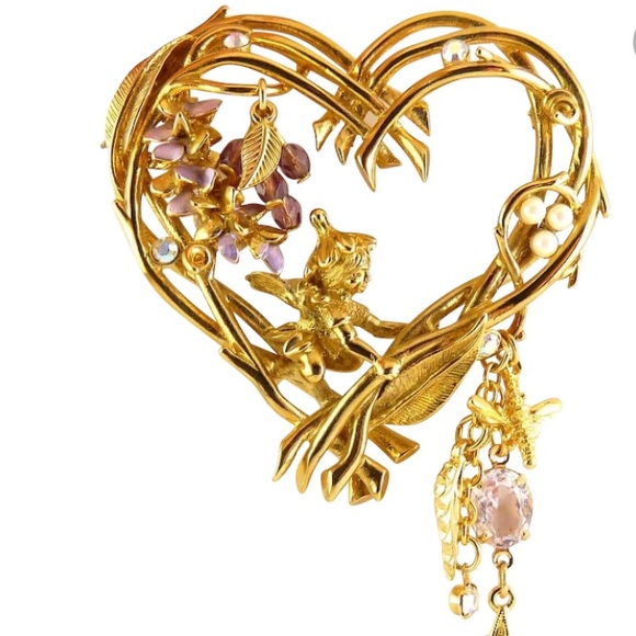 Kirks Folly Jewelry - Heart Brooch with Fairy/Pixie